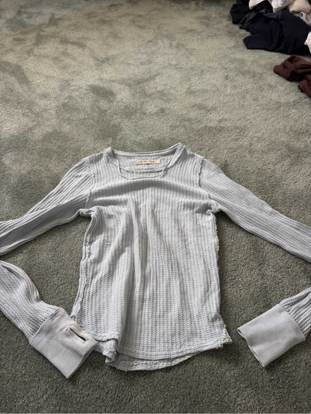 We The Free - Free People Light Blue Waffle Knit Long Sleeve Tee